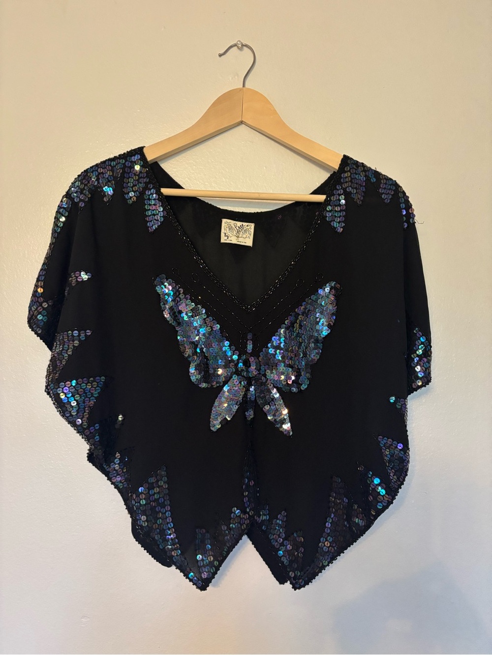 Free People Black Sequin Butterfly Top - Women's Statement Tee